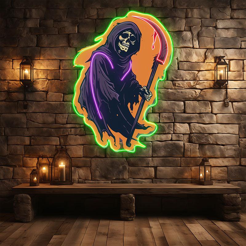 Sinister Grim Reaper Ghost with Scythe neon signs | Spooky LED Decoration for a Chilling Halloween Atmosphere