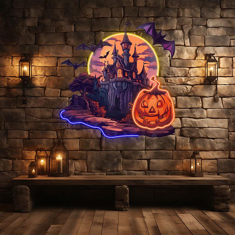 Spooky Pumpkin Castle Decoration neon signs | Enchanting LED Light for Halloween Magic | Perfect for Parties and Home Decor