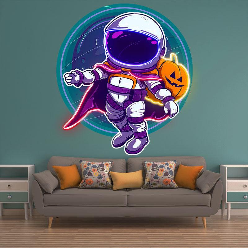 Astronaut and Pumpkin Good Friends LED Neon signs | Blue Glass Bubble Background Decoration Light | Creative Home Night Lights