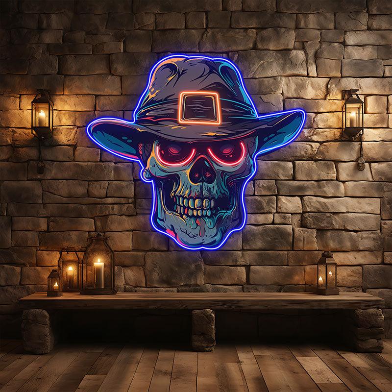 Stylish Skull with Hat LED Neon signs Light | Edgy Home Decor for Halloween and Beyond