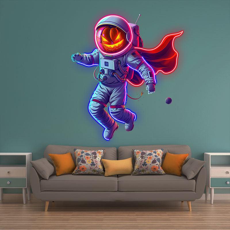 Astronaut Pumpkin Helmet LED Neon signs| Red Cloak Astronaut Decoration Lights | Creative Night Lights | Home Party Decoration
