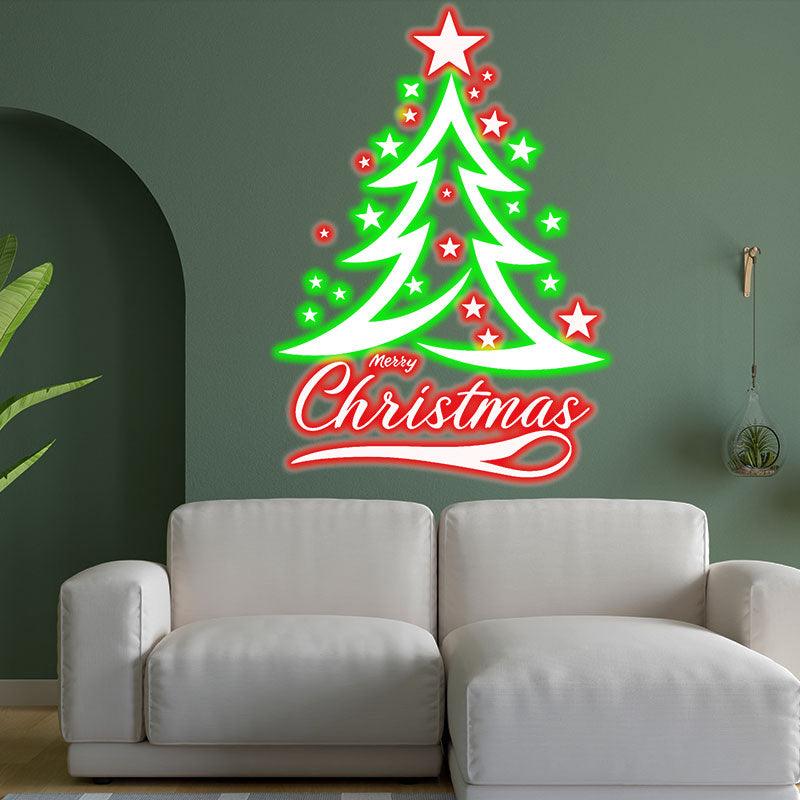 Holiday Cheer neon signs: Sparkling Christmas Tree Decorated with Red and Green Pentagrams