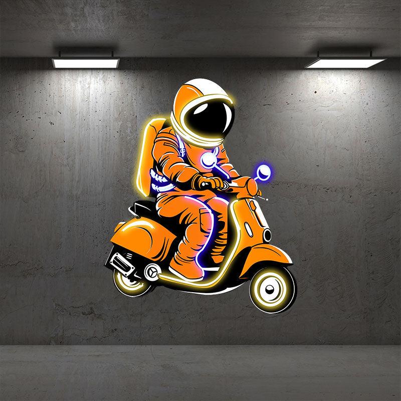 Space Ride: neon signs An Electric Vehicle Adventure for Astronauts Riding Among the Stars