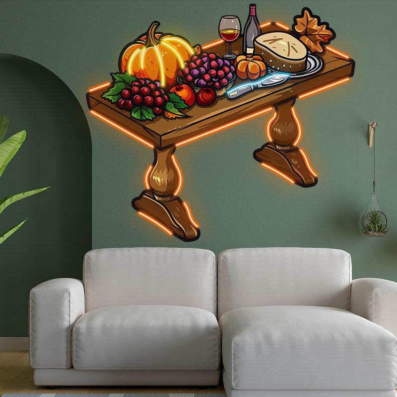 Thanksgiving Potluck Neon signs | Pumpkin, Grape, Bread & Wine Decoration | Blessings for the Coming Year LED Lighting