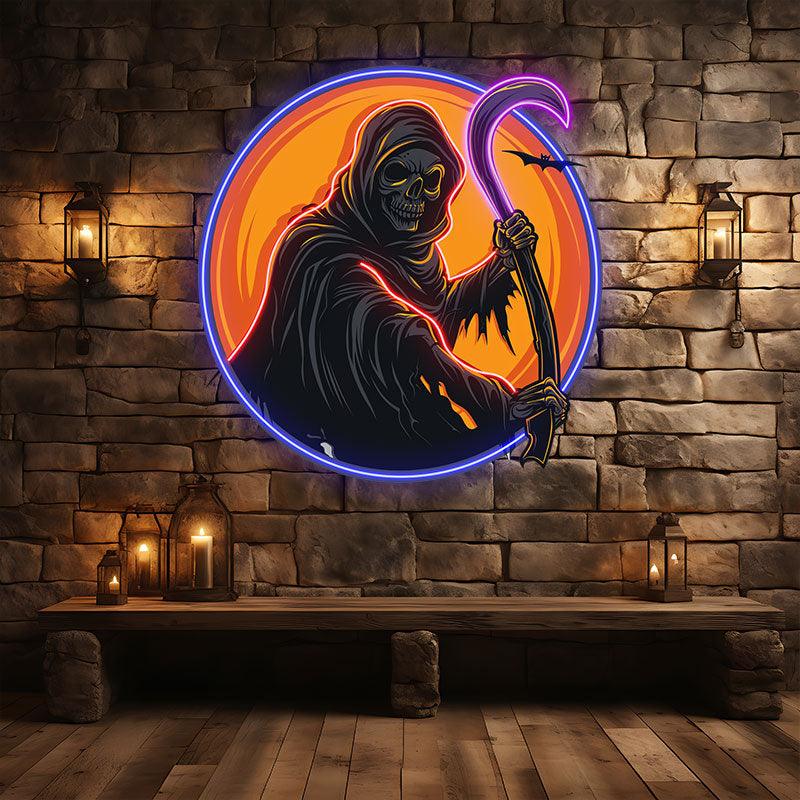 Round Neon signs Light: Spooky Grim Reaper Ghost | Haunting Halloween Decor for a Chilling Atmosphere