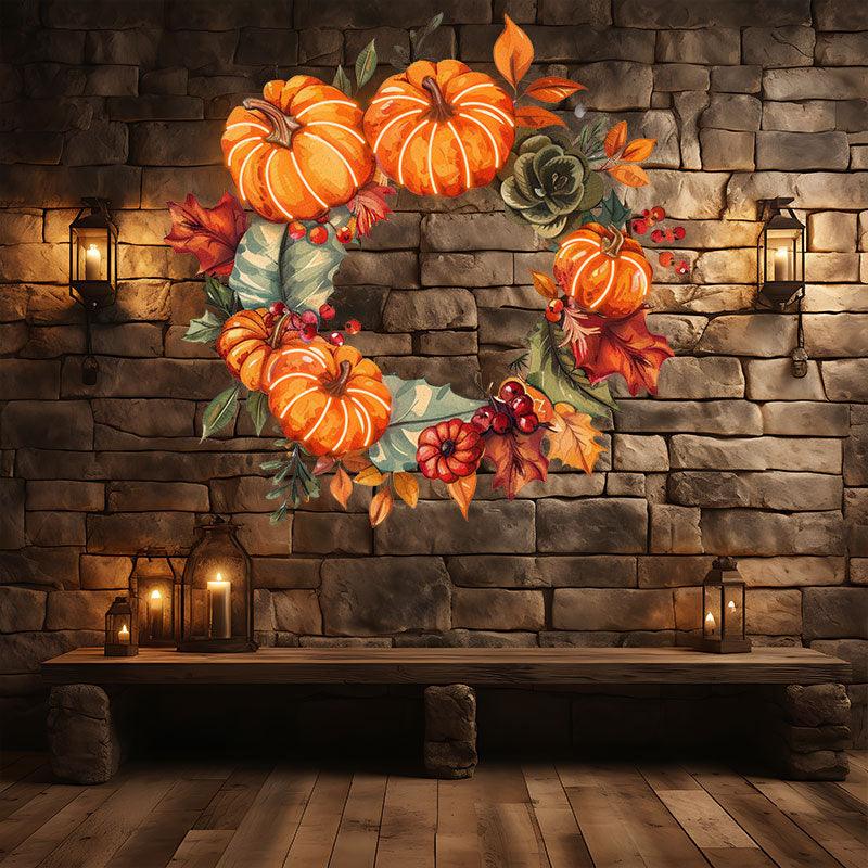 Thanksgiving Fruit Wreath neon signs- Pumpkin, Leaf & Grape Decorated with LED Neon - Perfect Holiday Home Decor!