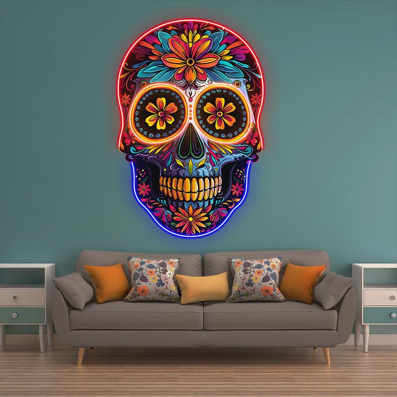 Colorful Floral Smiling Skull: A Vibrant and Whimsical Decor Piece neon signs
