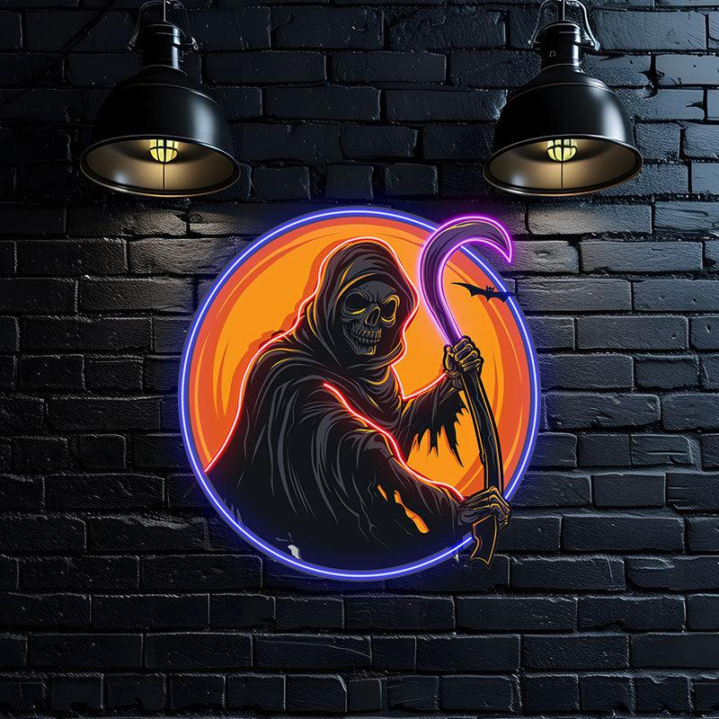 Round Neon signs Light: Spooky Grim Reaper Ghost | Haunting Halloween Decor for a Chilling Atmosphere