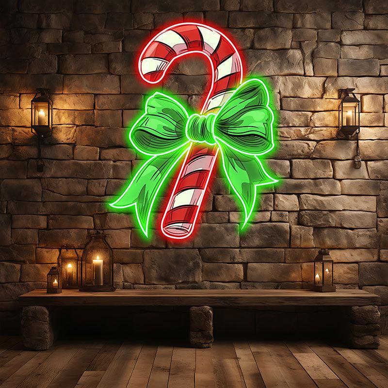 Good Wishes: Green Bow Tie Decorated Christmas Candy neon signs