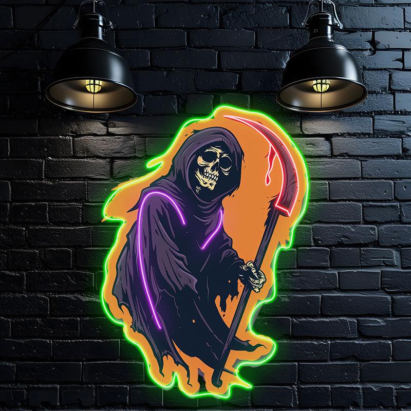 Sinister Grim Reaper Ghost with Scythe neon signs | Spooky LED Decoration for a Chilling Halloween Atmosphere