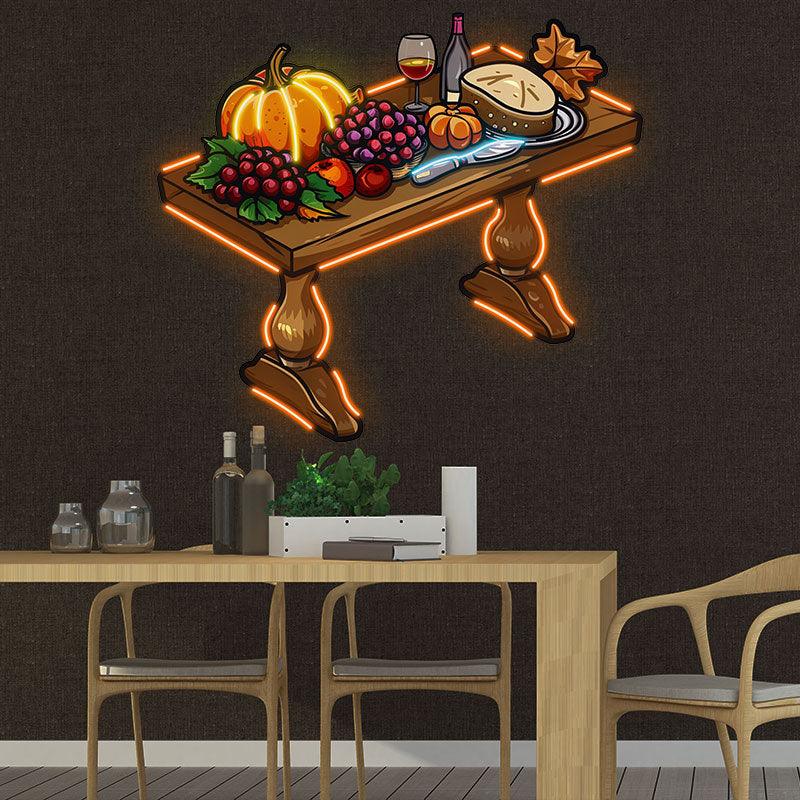 Thanksgiving Potluck Neon signs | Pumpkin, Grape, Bread & Wine Decoration | Blessings for the Coming Year LED Lighting