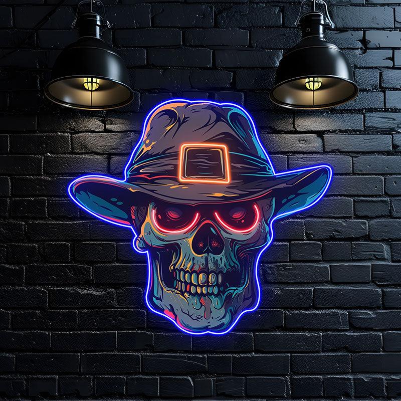 Stylish Skull with Hat LED Neon signs Light | Edgy Home Decor for Halloween and Beyond