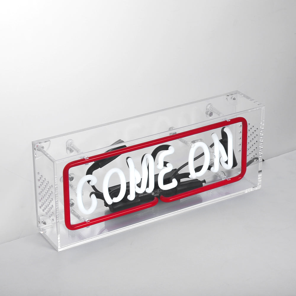 "COME ON" neon lighting sign,table box led neon flex sign,glass neon tube sign
