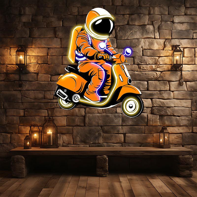 Space Ride: neon signs An Electric Vehicle Adventure for Astronauts Riding Among the Stars