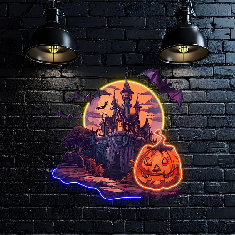 Spooky Pumpkin Castle Decoration neon signs | Enchanting LED Light for Halloween Magic | Perfect for Parties and Home Decor