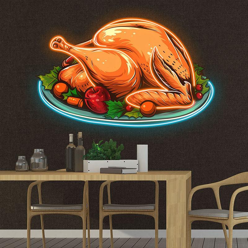 Bountiful Thanksgiving: golden turkey served on a platter for a delicious feast neon signs