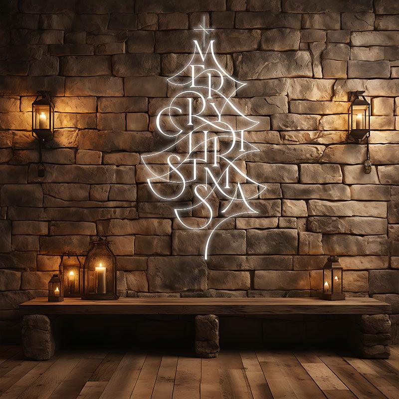 Alphabet Composition Christmas Tree LED White Strip Lights | Creative Holiday Decoration Lights neon signs | Home Christmas Ambiance Lighting