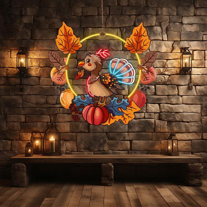 Thanksgiving  neon signs Turkey with Fruit Basket Decoration - The Perfect Combination for Holiday Cheer
