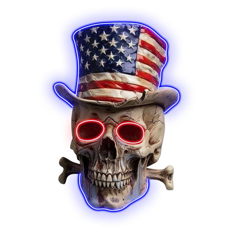Patriotic Skull Wearing an American Flag Hat: neon signs A Bold and Unique Decoration!
