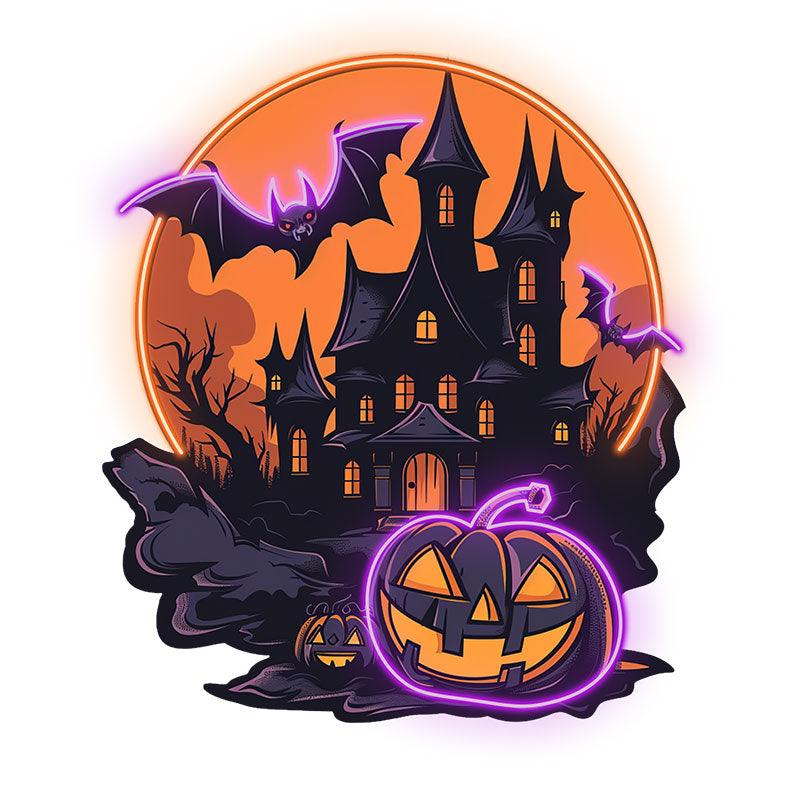 Dark Castle Halloween Neon signs Light | Spooky Moonlit Scene with Bats and Jack-o’-Lanterns Decoration