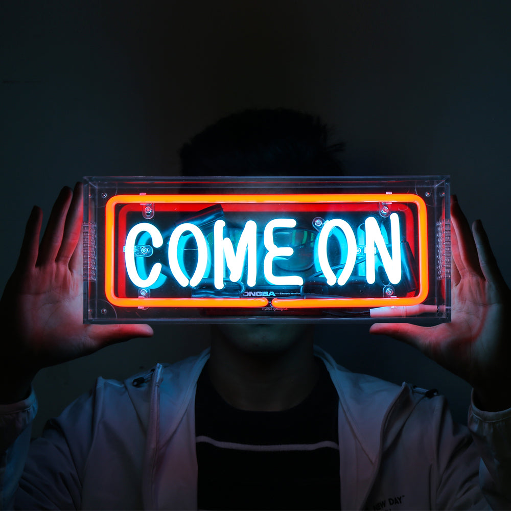 "COME ON" neon lighting sign,table box led neon flex sign,glass neon tube sign