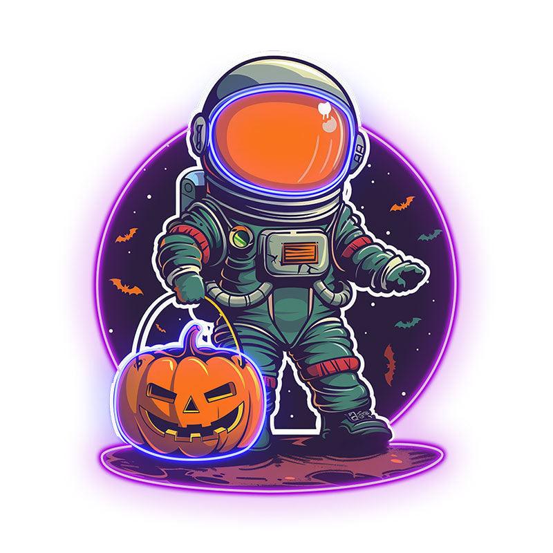 Astronaut Carrying Pumpkin Lights LED Neon signs | Purple Bat Glass Bubble Background Decorative Lights | Creative Halloween Home Lighting