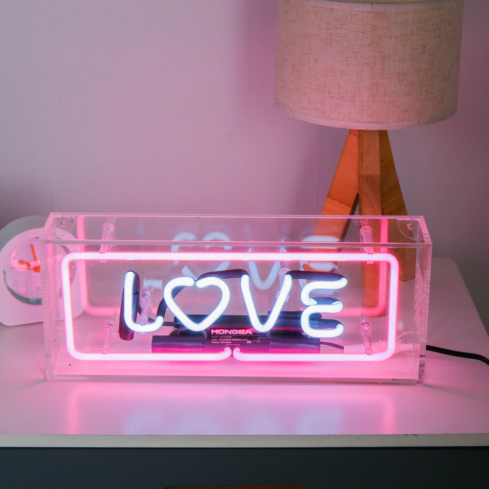 pink lighting"LOVE" neon sign,table box led neon flex sign,glass neon tube sign