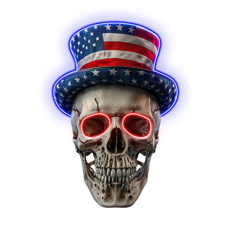 Smiling Skull with American Flag Hat and Glasses: neon signs A Fun and Patriotic Decor!