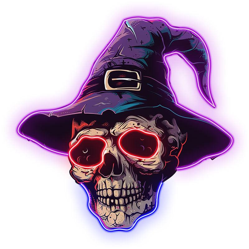 Spooky Skeleton in Wizard Hat and Glasses: Neon signs Halloween Decor for a Magical Touch!