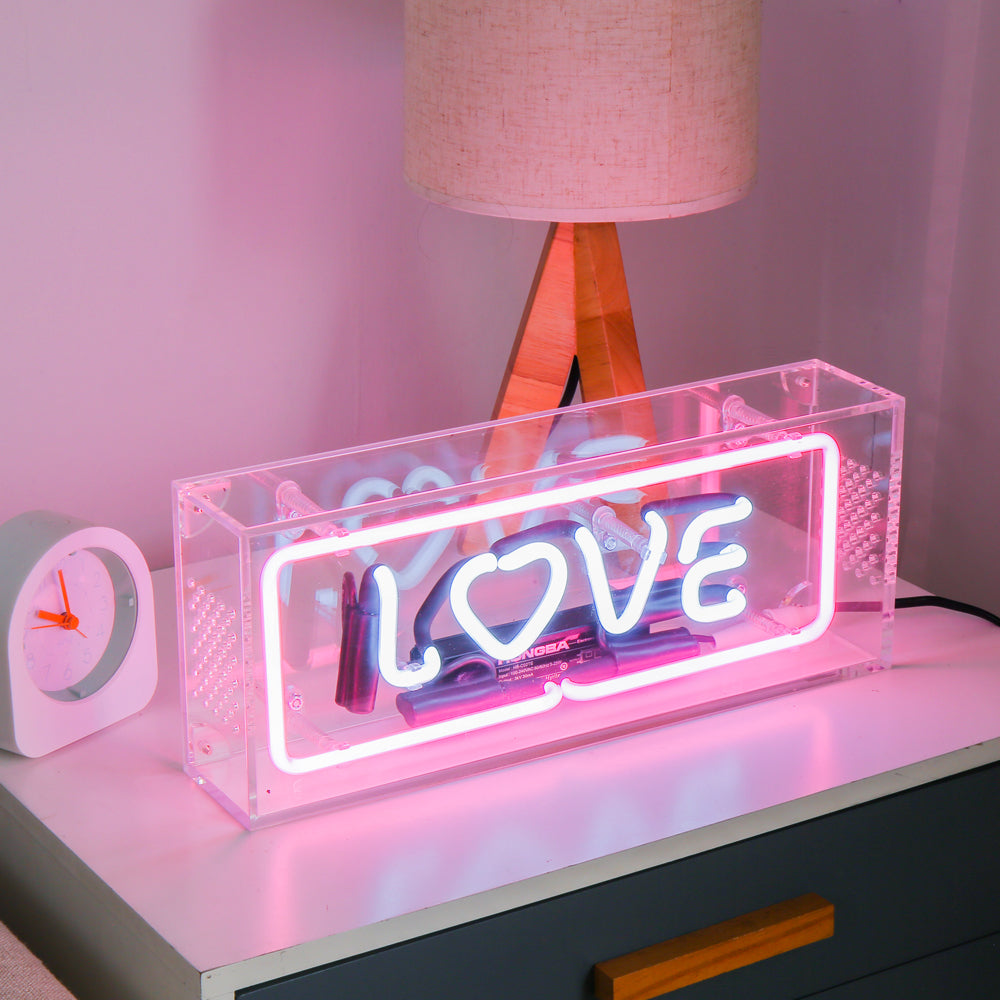 pink lighting"LOVE" neon sign,table box led neon flex sign,glass neon tube sign