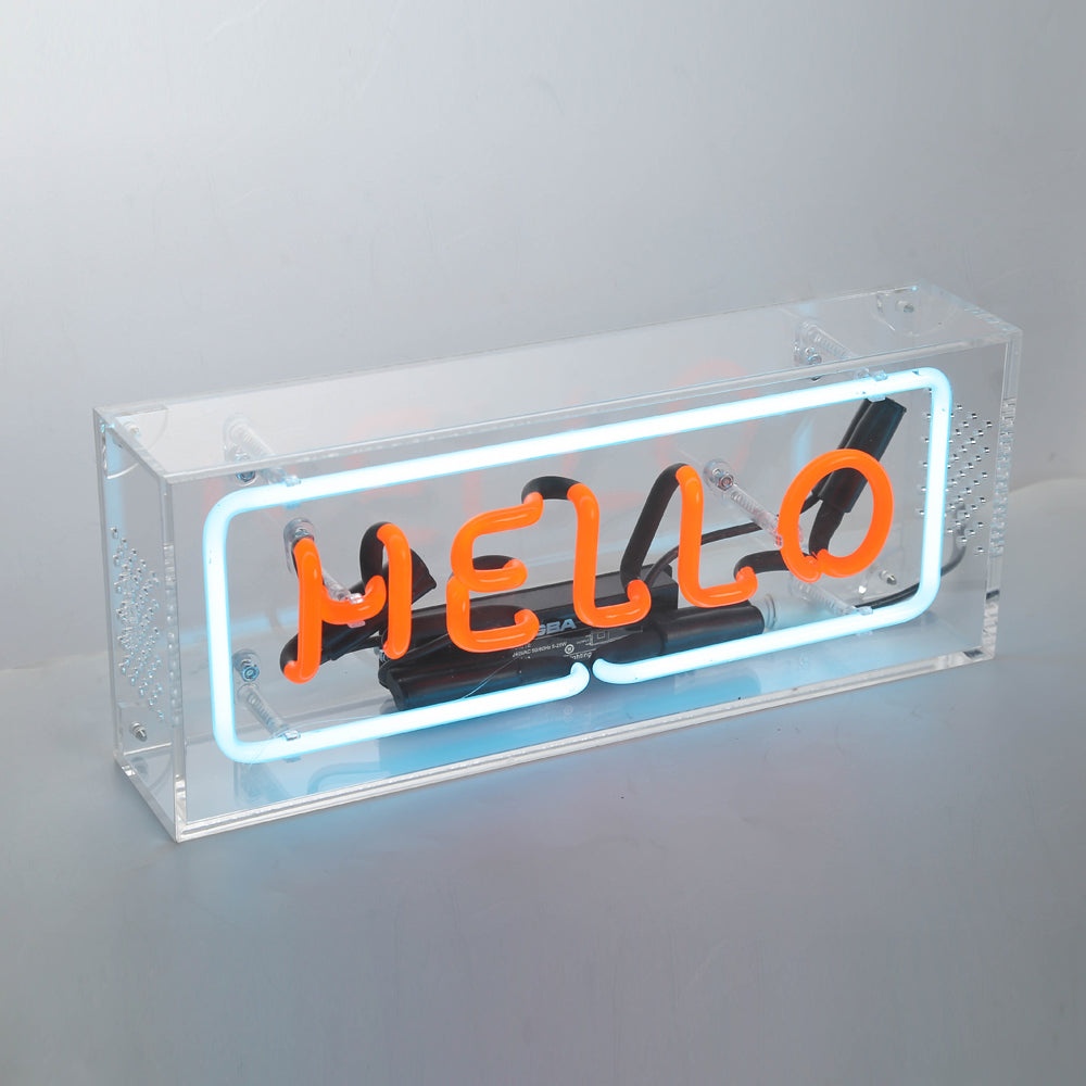 "HELLO" neon sign for bar,table standing glass neon tube sign box