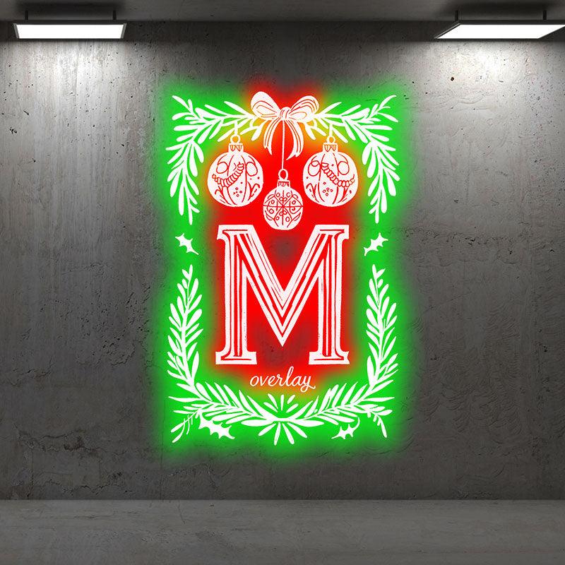 Merry Christmas Poker Shape Chart neon signs - Big M letter, hanging red lanterns, light up the holiday spirit!