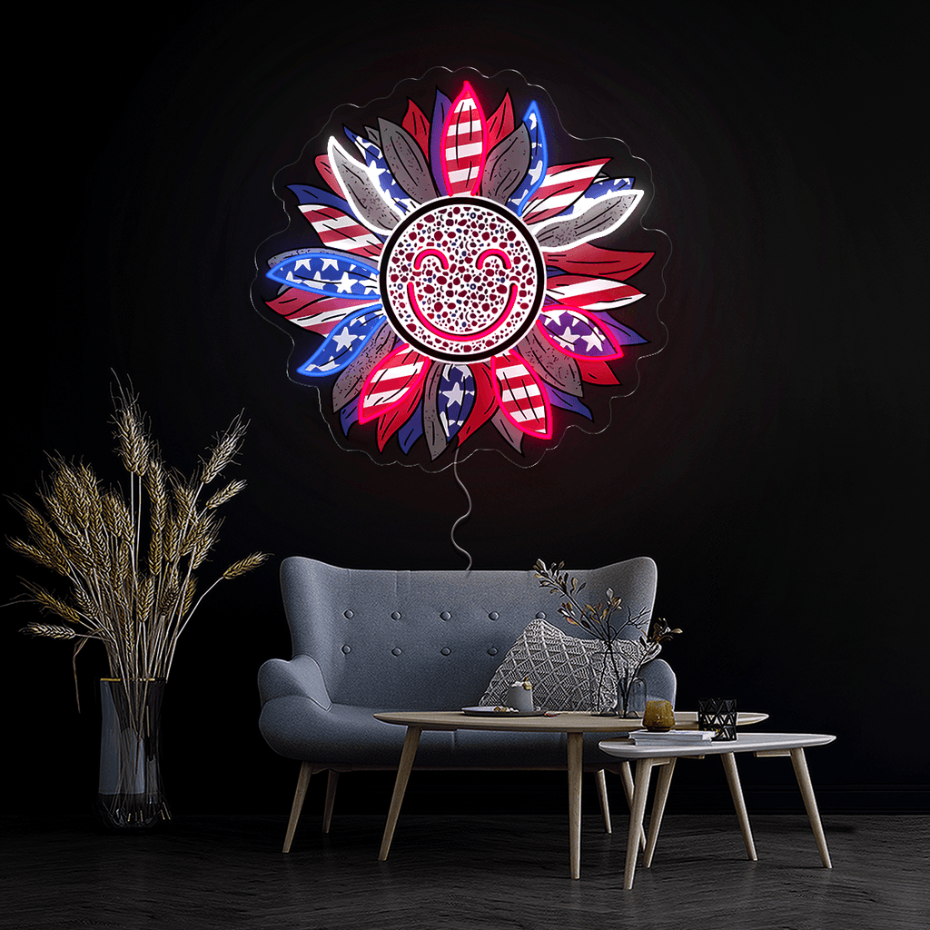 Sunflower Smiley Face 4th of July Artwork Neon Sign