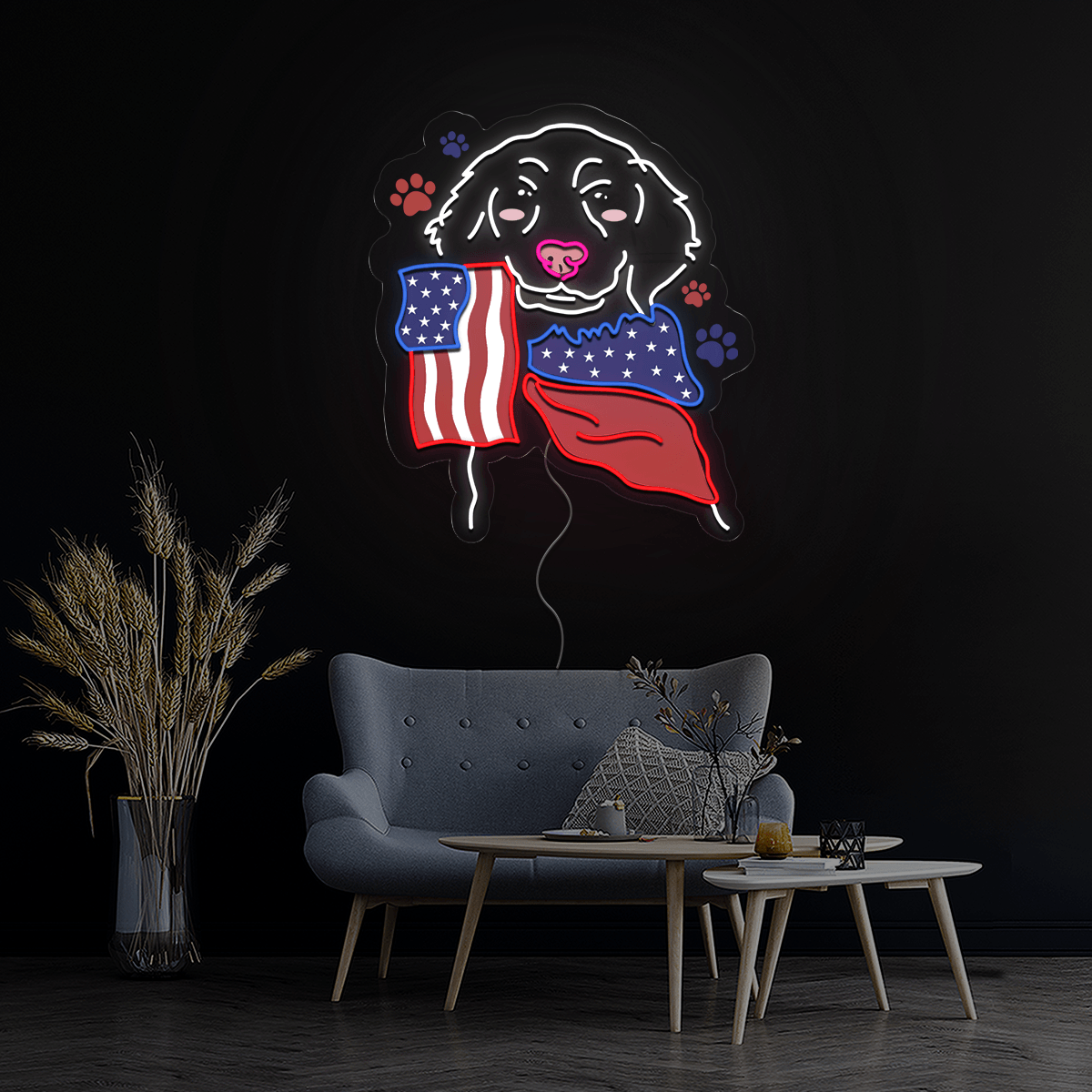 Dog Love American Flag 4th Of July Artwork Neon Sign
