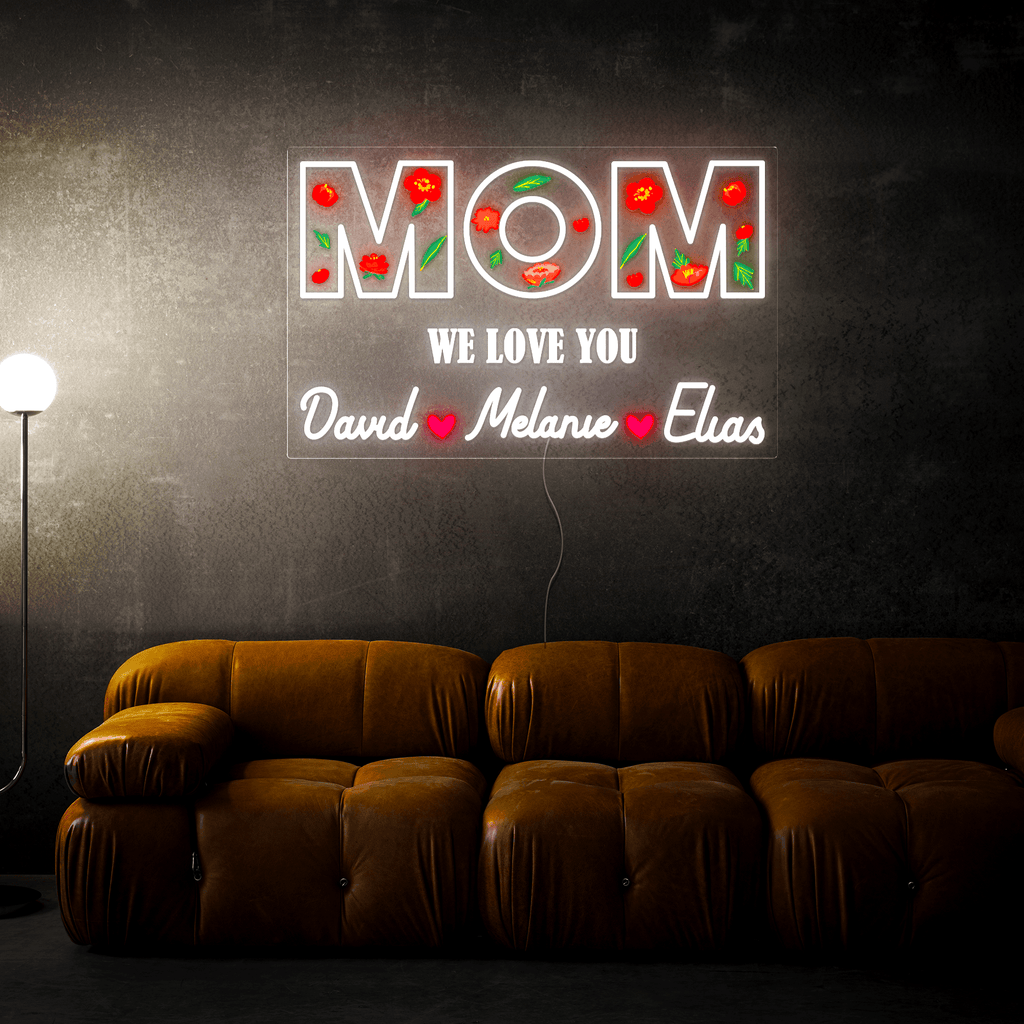 Personalized Flower Printed We Love Mom Neon Sign