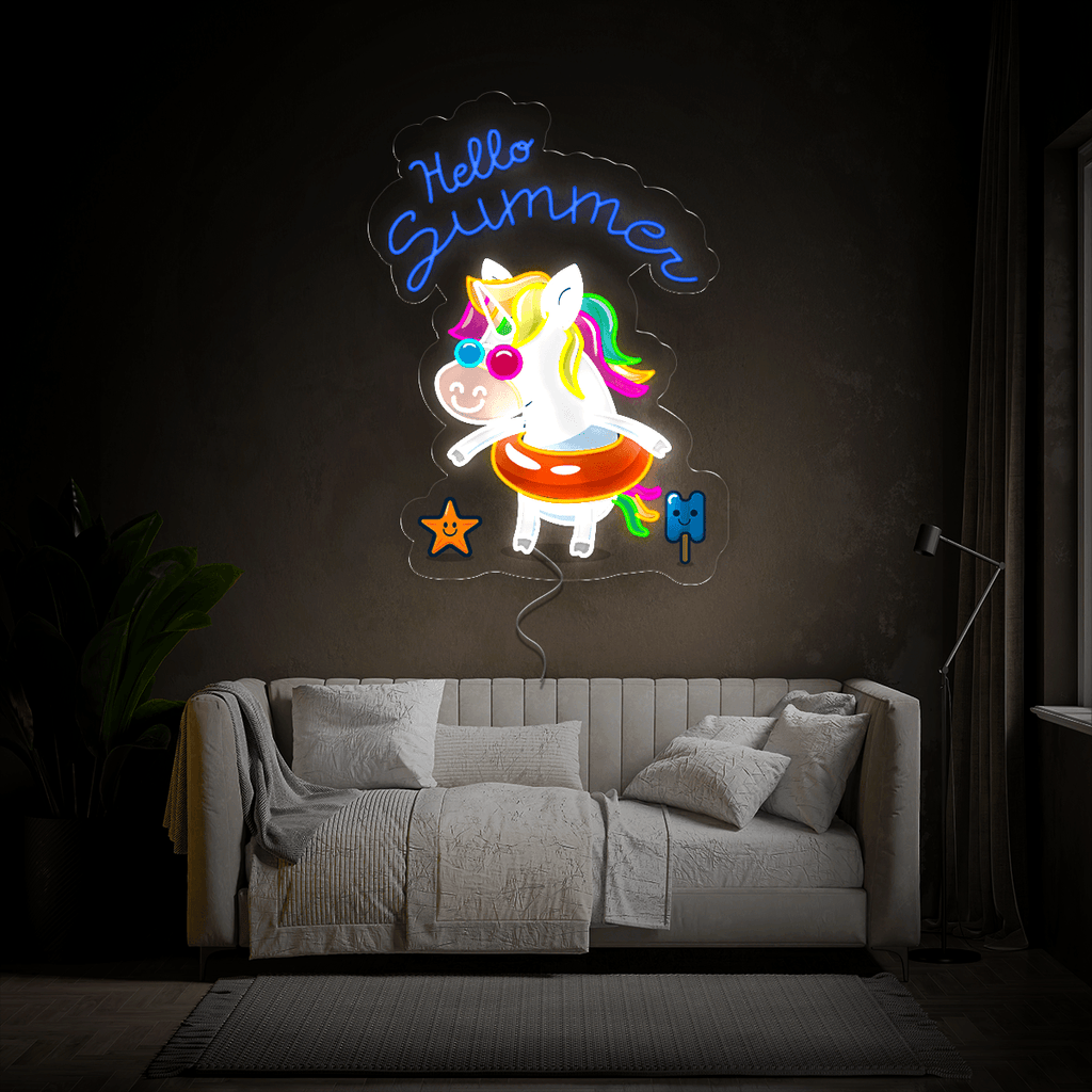 Cute Unicorn With Float Artwork Neon Sign