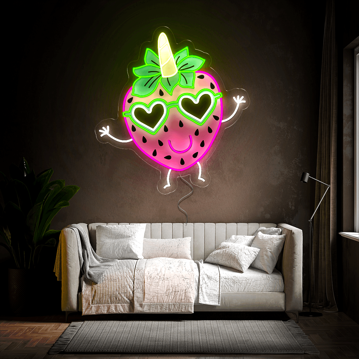 Strawberry Just Smile Artwork Neon Sign