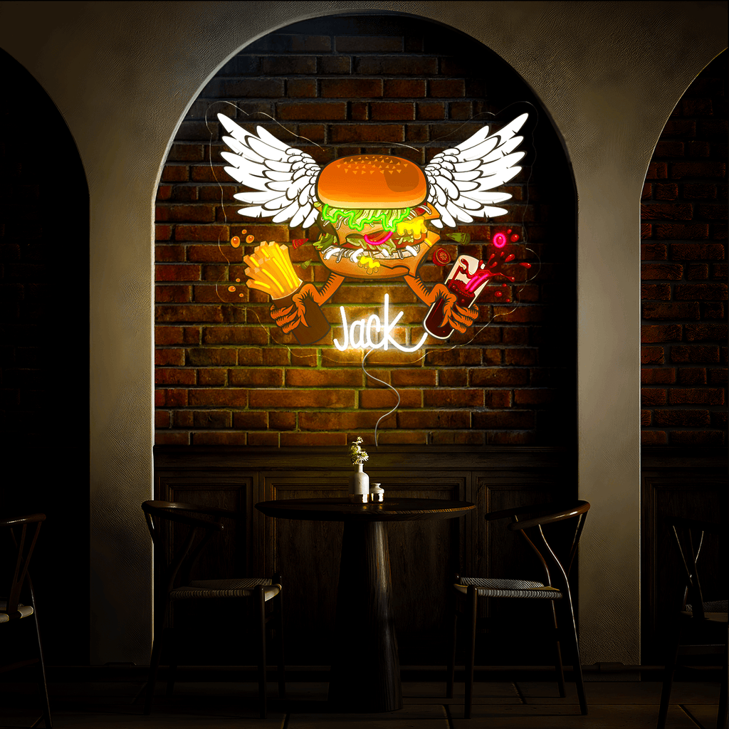 Personalized Burger Wings Name Artwork Neon Sign