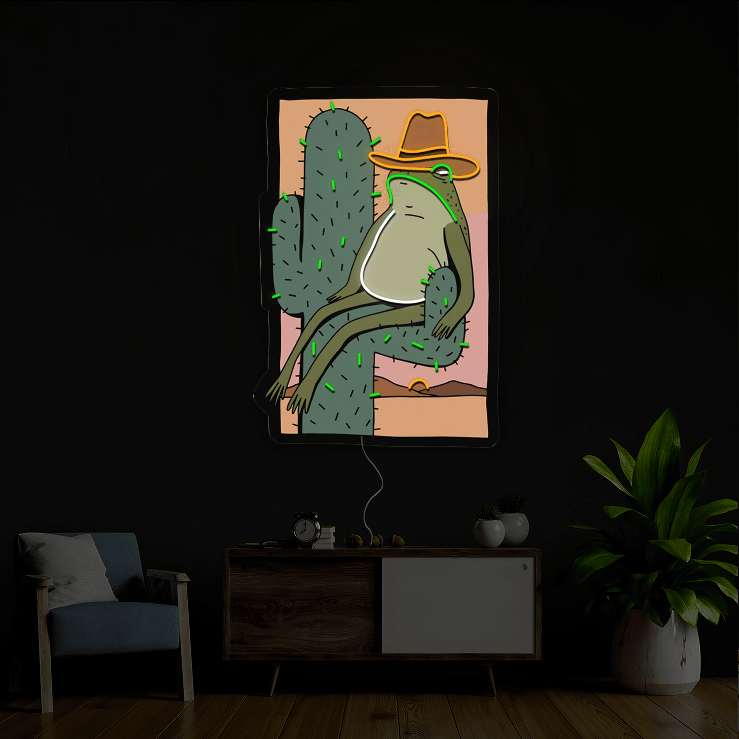 Cowboy Frog Artwork Neon Sign