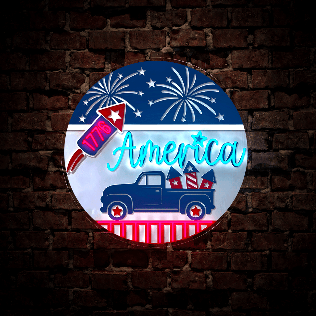 America 4th Of July Artwork Neon Sign
