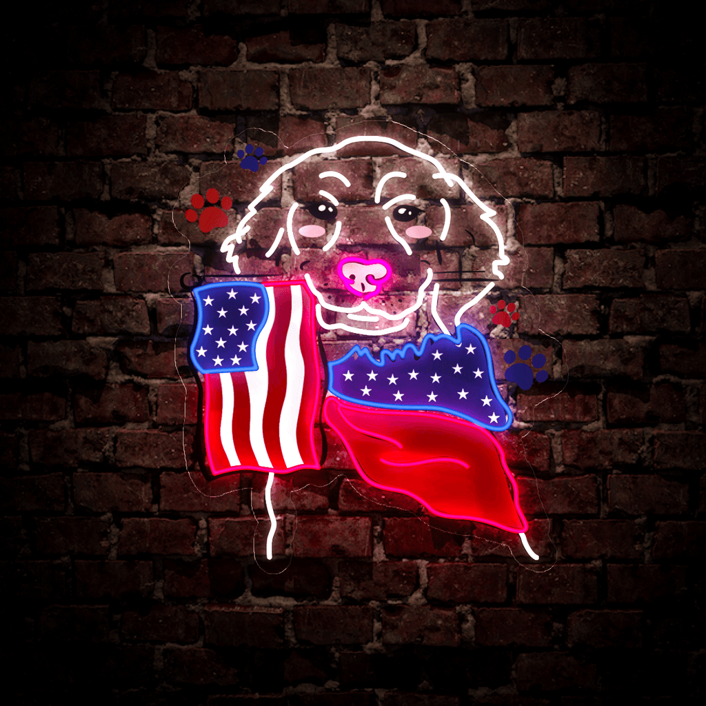 Dog Love American Flag 4th Of July Artwork Neon Sign