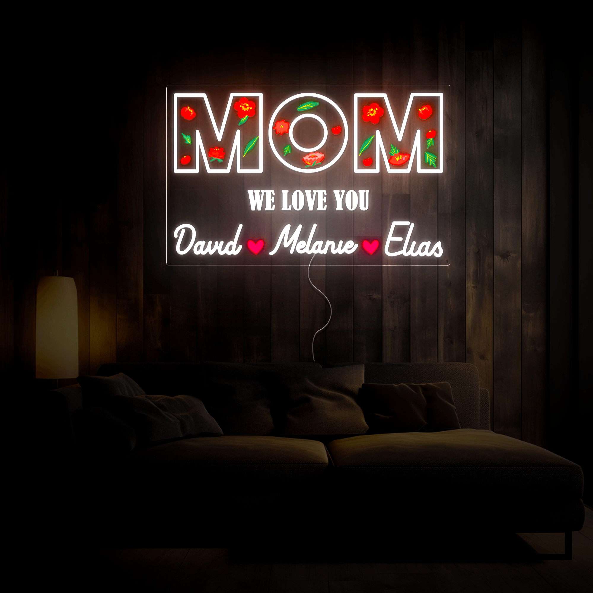 Personalized Flower Printed We Love Mom Neon Sign