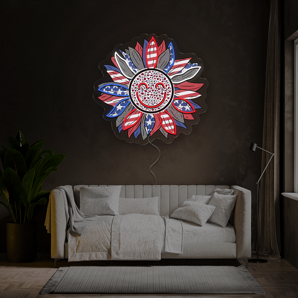Sunflower Smiley Face 4th of July Artwork Neon Sign