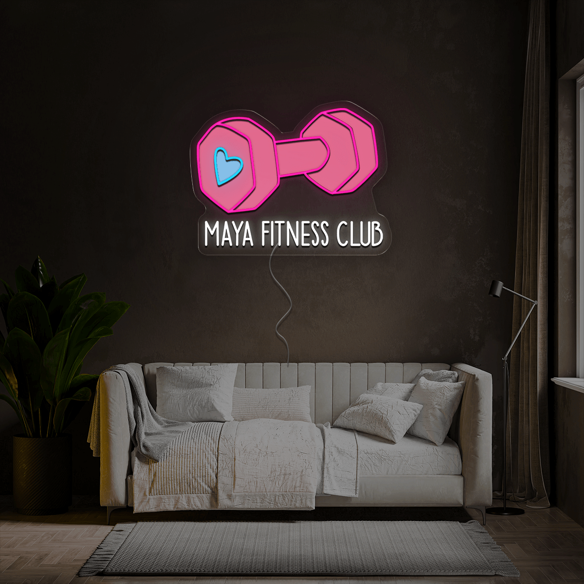 Personalized Pink Dumbbell Artwork Neon Sign