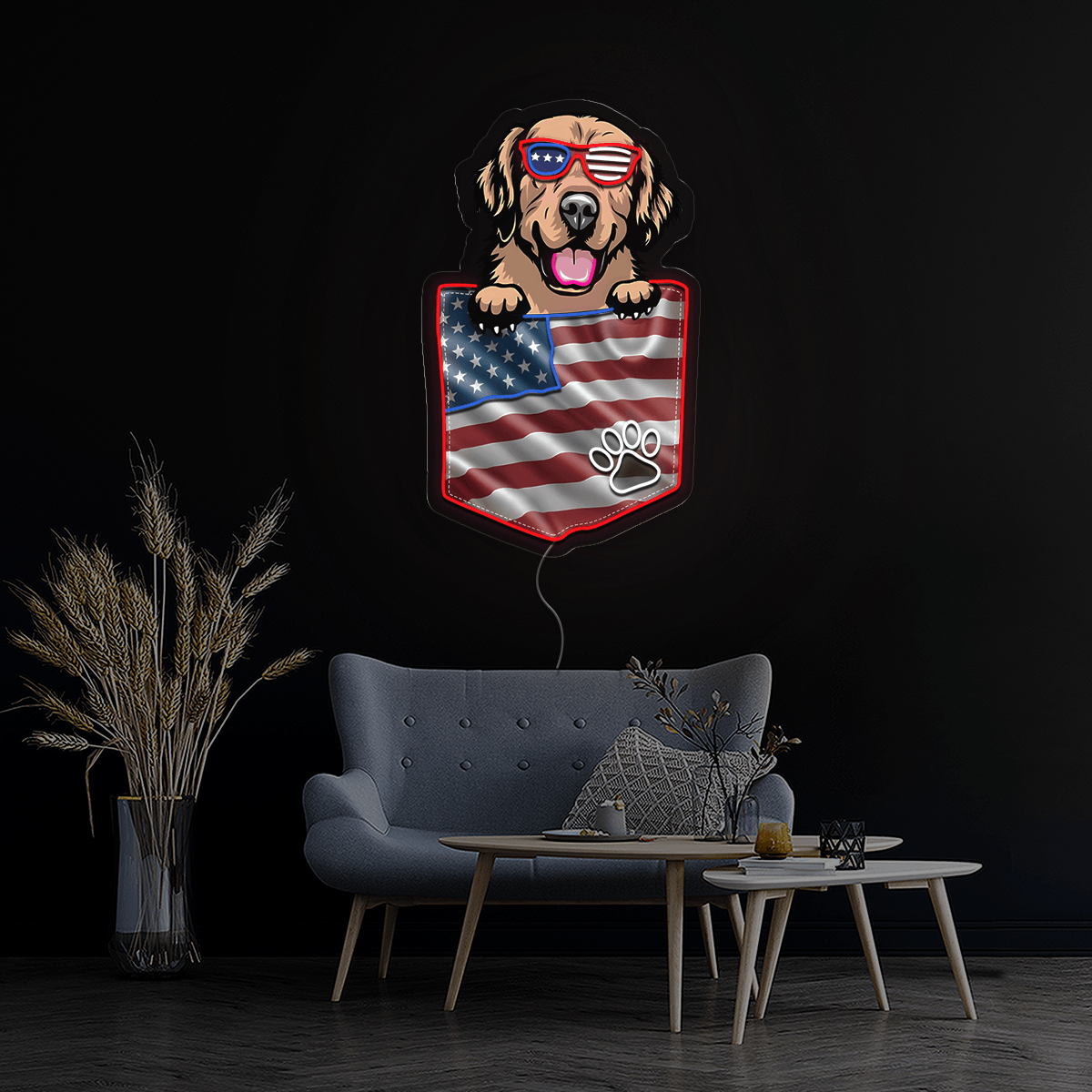 Dog America 4th Of July Artwork Neon Sign