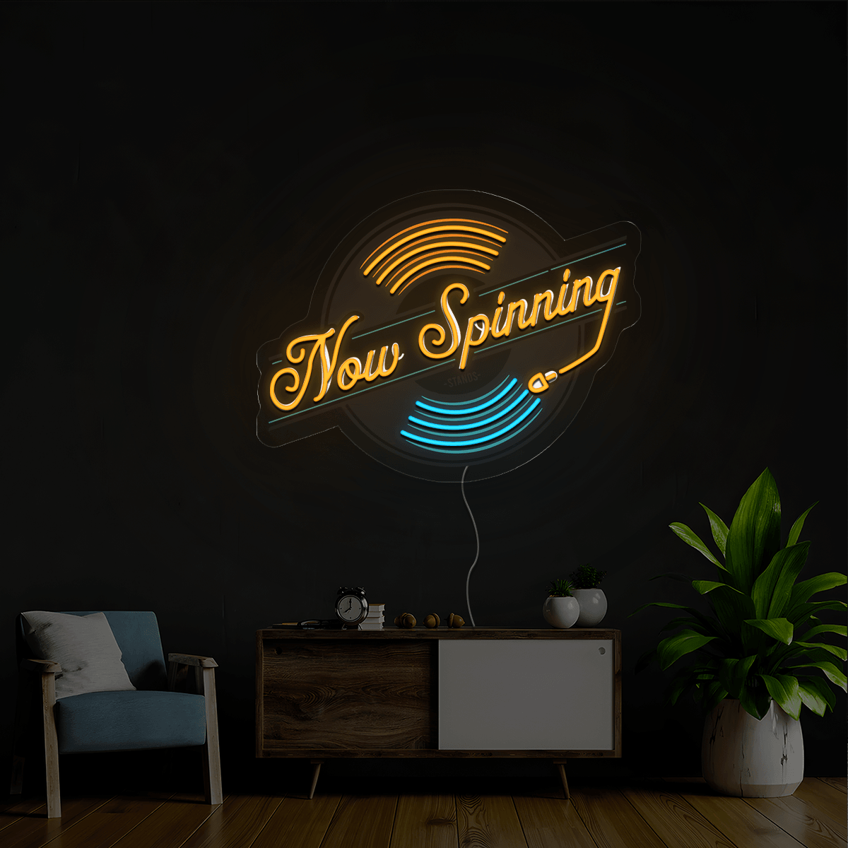Now Spinning Record Artwork Neon Sign