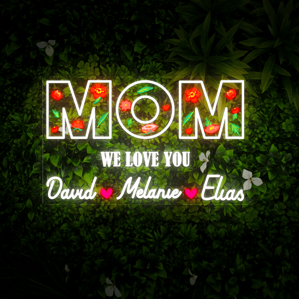 Personalized Flower Printed We Love Mom Neon Sign