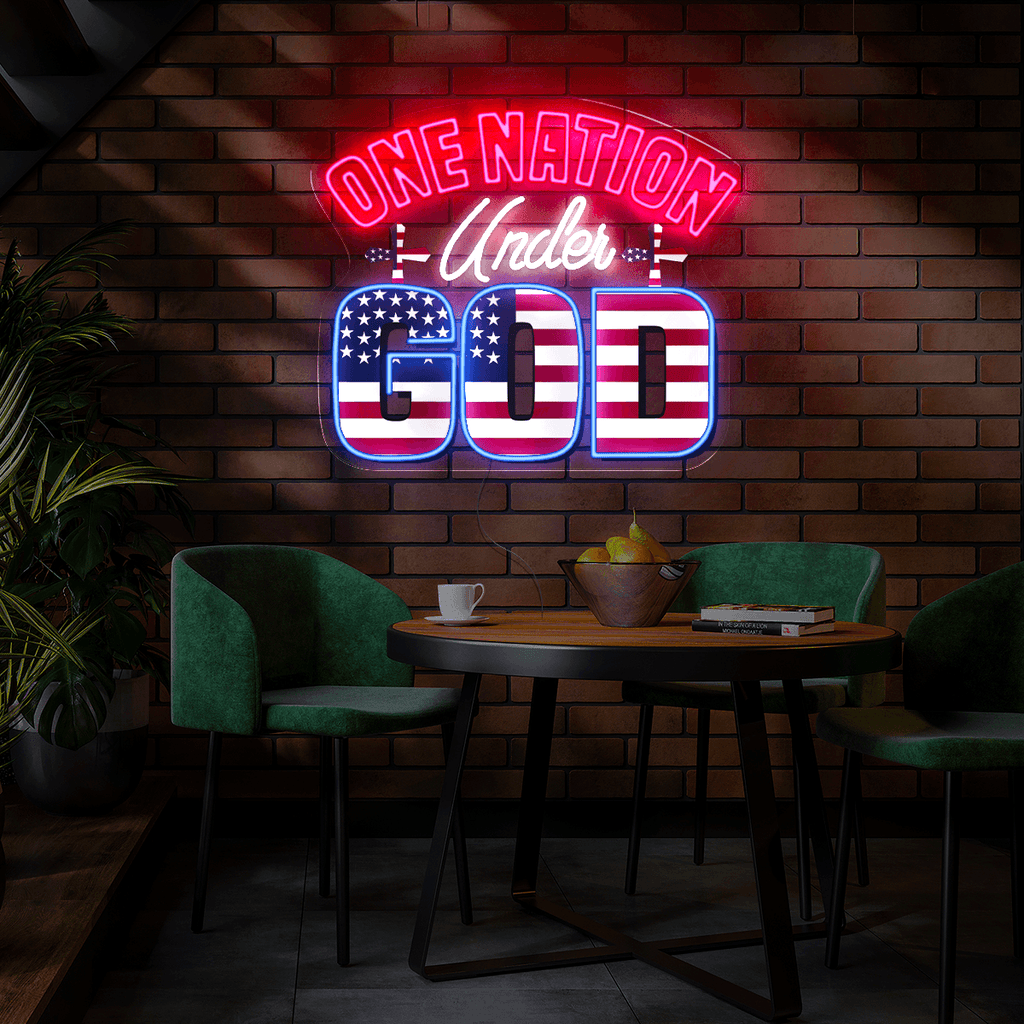 One Nation Under God 4th Of July Artwork Neon Sign