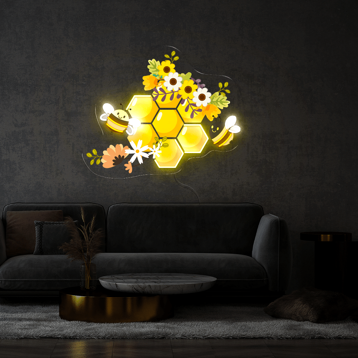 Honeycomb Bee Artwork Neon Sign