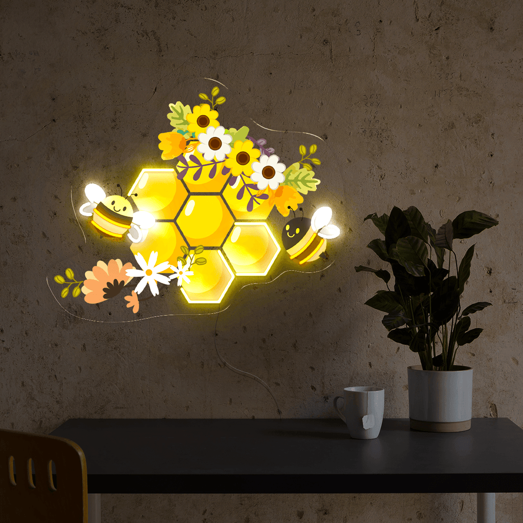 Honeycomb Bee Artwork Neon Sign